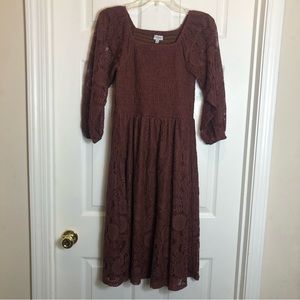 Polagram Lace Overlay Midi Lined Dress  Size M